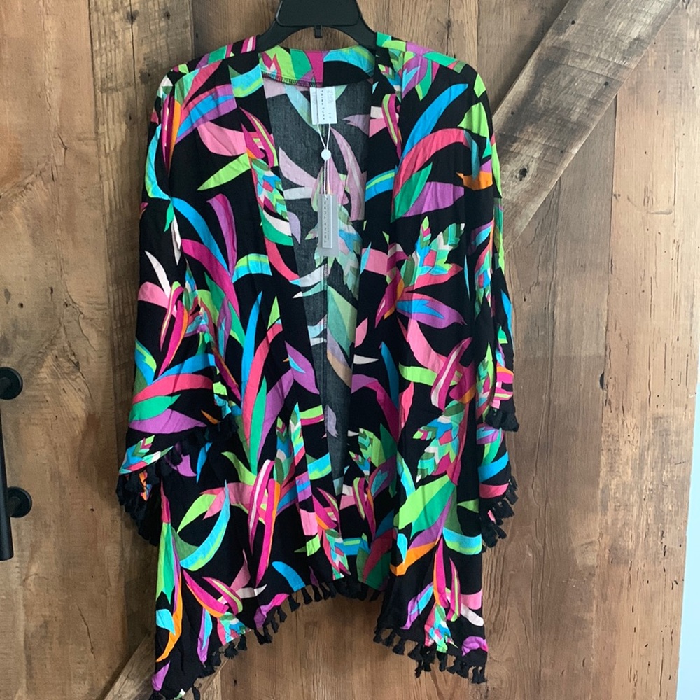 Trina Turk Birds of Paradise Fringe Tunic One Size Fits Most